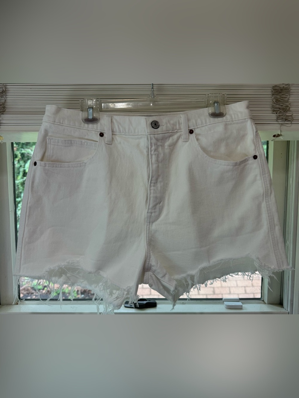 Abercrombie & Fitch White Frayed Hem Denim Shorts